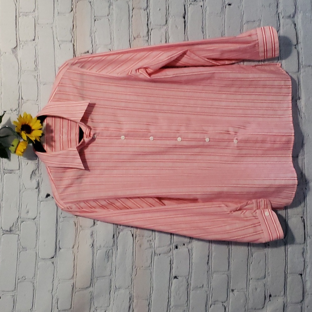 Foxcroft Pink Stripe Long Sleeve Button Down Shirt Women Sz 8
